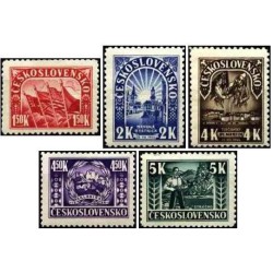 5 عدد تمبر اولین سالگرد قیام اسلواکی - چک اسلواکی 1945