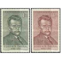 2 عدد تمبر دهمین سالگرد درگذشت بوهومیر اسمِرال - رهبر سیاسی - چک اسلواکی 1951