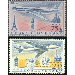 2 عدد تمبر پست هوایی - آغاز به کار هواپیمایی چکسلواکی - چک اسلواکی 1957