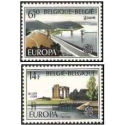 2 عدد  تمبر مشترک اروپا - Europa cept -مناظر - بلژیک 1977