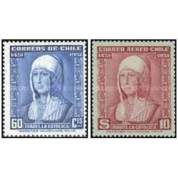 2 عدد تمبر پانصدمین سالگرد تولد ایزابلا کاتولیک - شیلی 1952